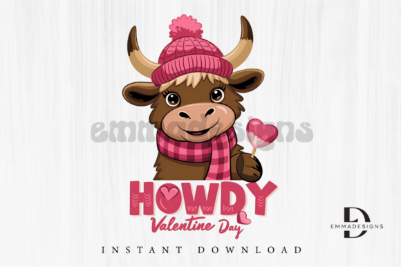 Howdy Valentine Png, Highland Cow Png for Embroidery Projects