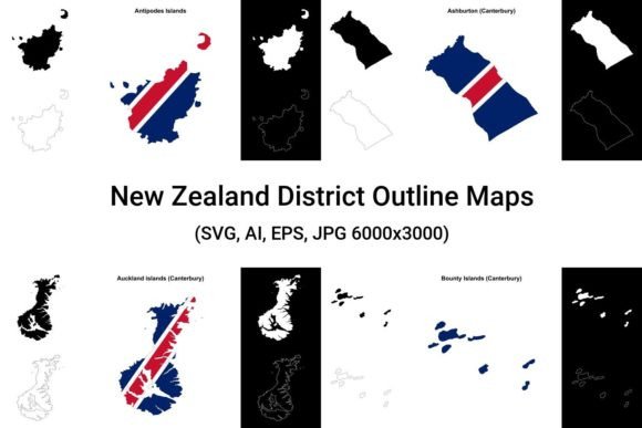 New Zealand District Outline Maps for Embroidery Projects