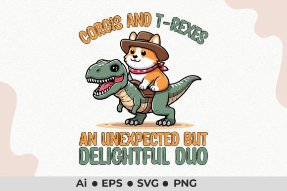 Welsh Corgi Riding on T-Rex Funny PNG Review for Real Embroidery Projects